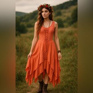 Flower NWOT Folklore Midi Maxi Full Dress One Size Sleeveless Lace Up